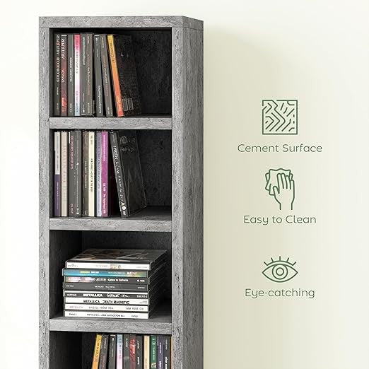 Tall CD Storage Tower 12-Cube Bookcase Slim Shelf Unit 175cm Modern Grey