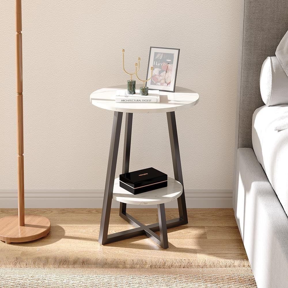 Small Round Coffee Table with 2 Storage Shelves – Slim, Sturdy & Modern