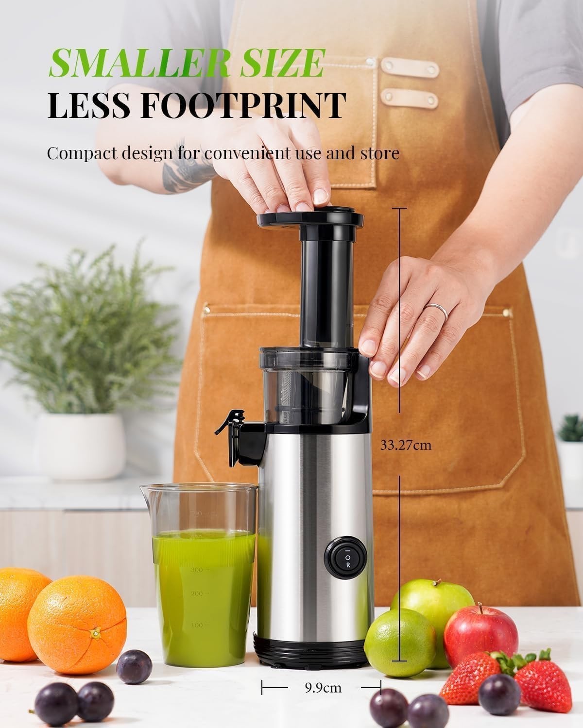 Cold Press Slow Juicer High Yield Compact Quiet Easy Clean 600ml Cup Reverse