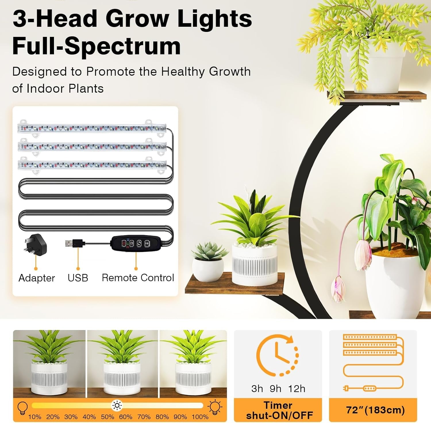 8-Tier S-Shaped Metal Plant Stand with LED Grow Lights | 158cm Tall Indoor Shelf