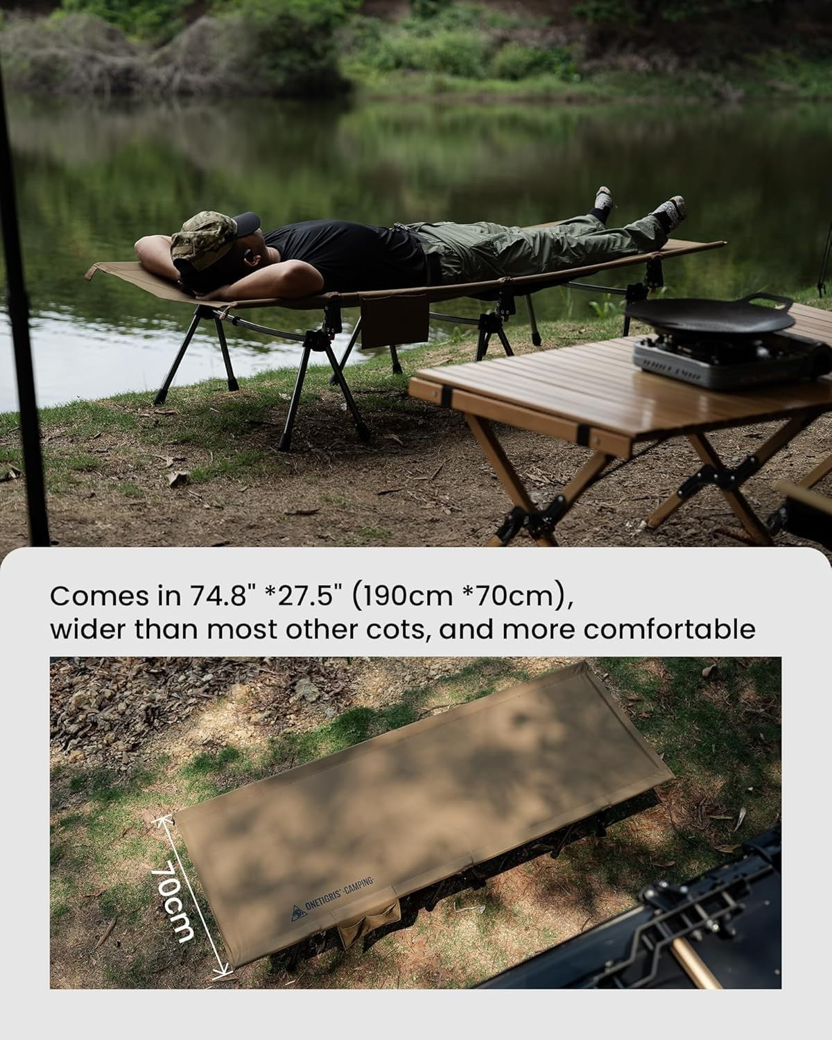 Camping Cot Folding Bed 150kg Heavy Duty Portable Adjustable Height