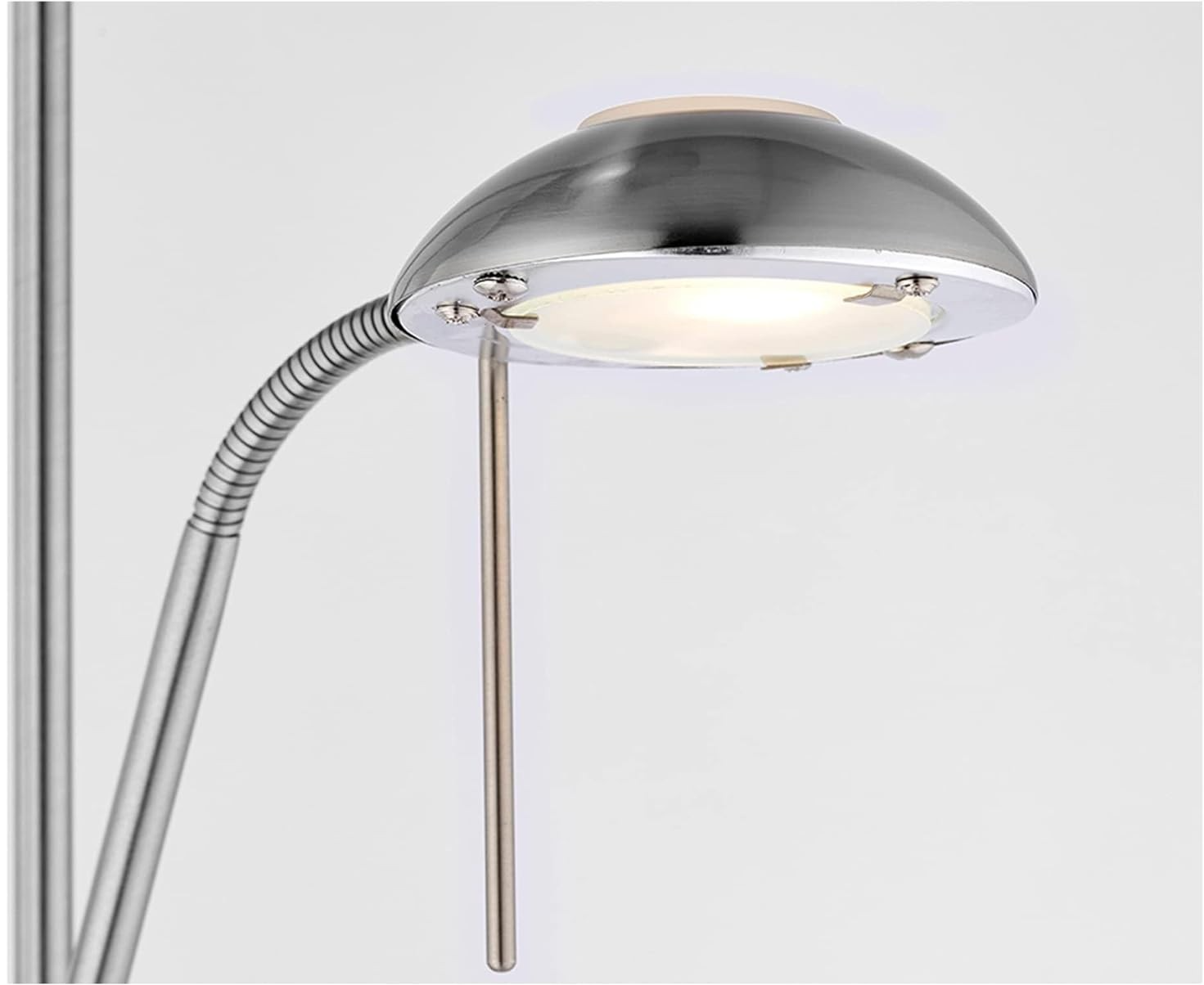 Satin Chrome Floor Lamp with Reading Light – 180cm Tall Dimmable Uplighter