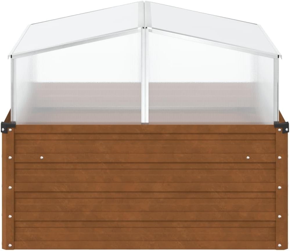 Outdoor Weathering Steel Raised Garden Planter with Greenhouse 100x100x77cm