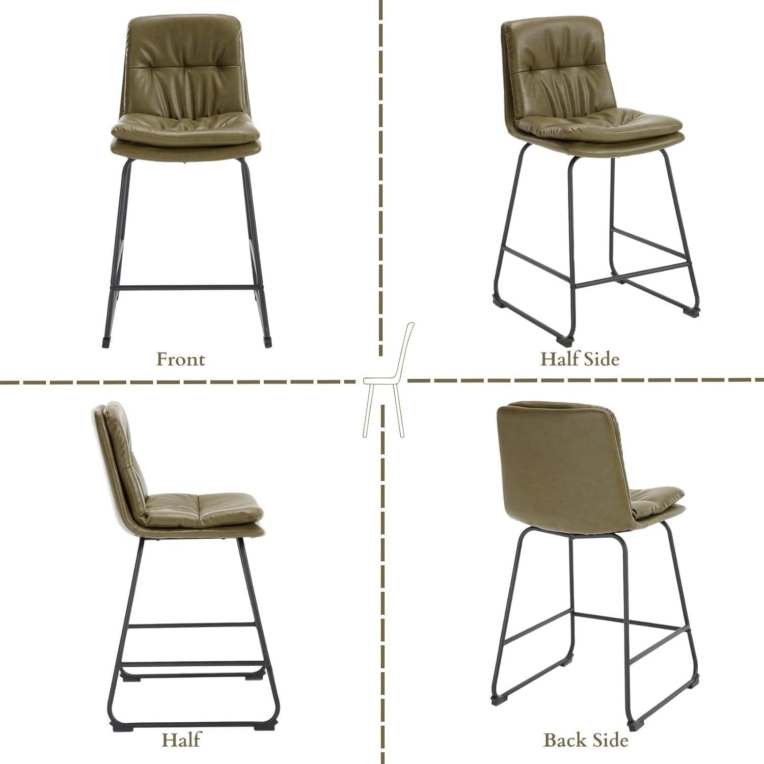 Modern Green Bar Stools Set of 2 – PU Leather Counter Chairs