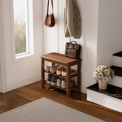 Small 2-Tier Wooden Shoe Bench with Seat – Entryway Hallway Storage
