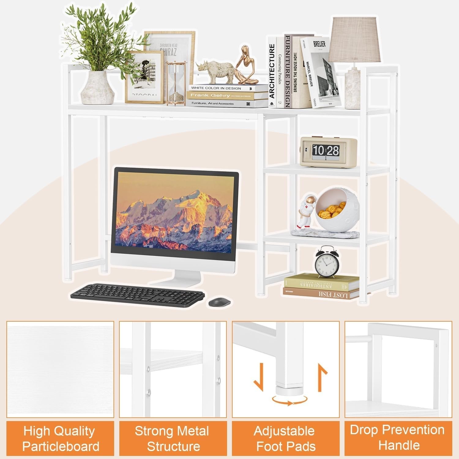 44.9" Desk Hutch Shelf Large Desktop Organizer 3-Tier Monitor Rack Wood Storage