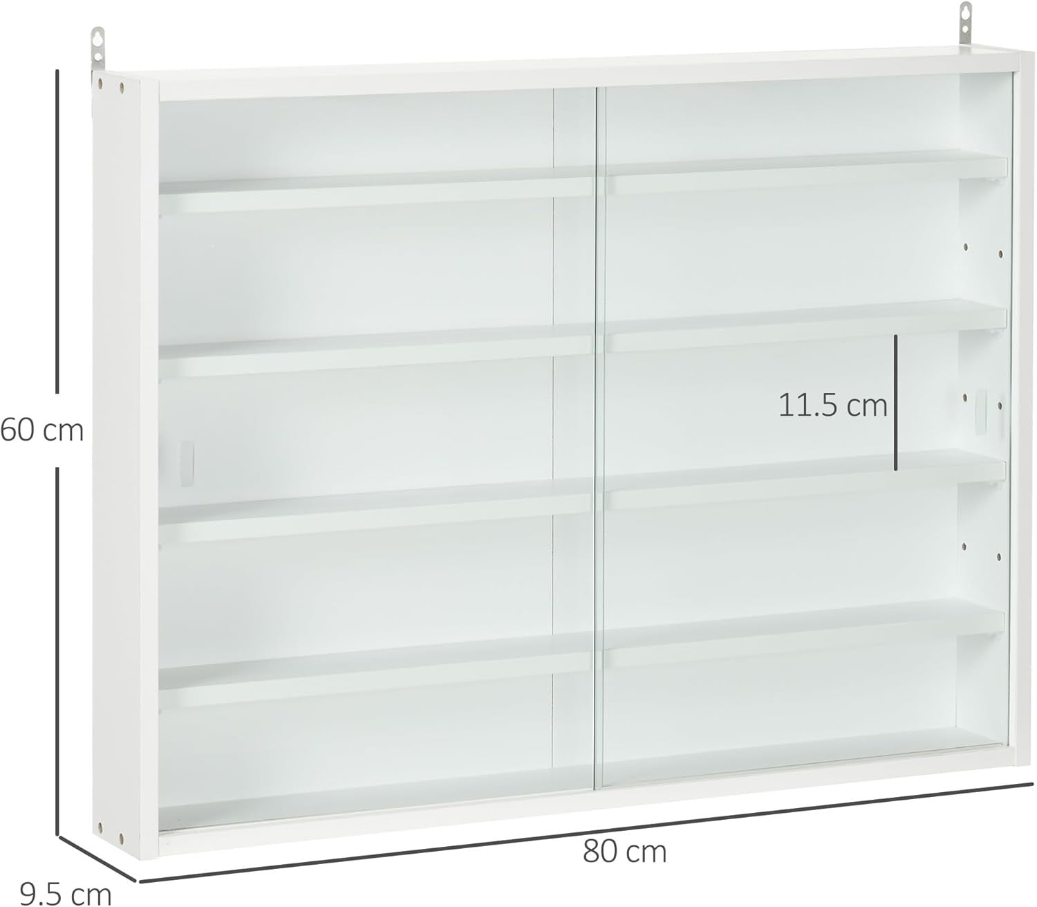 5-Tier White Wall Display Cabinet | Glass Sliding Door Shelf Unit 60×80cm