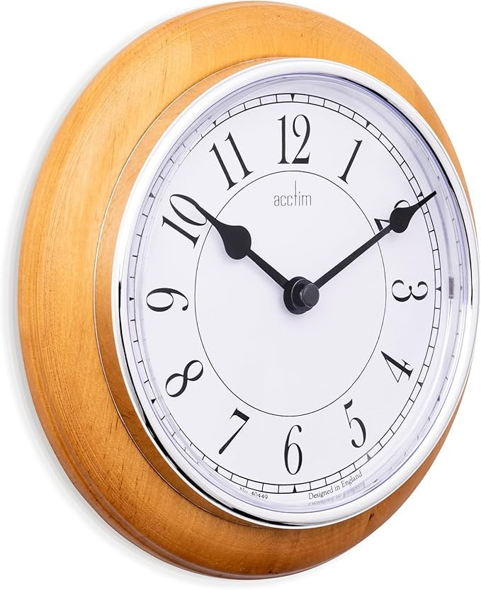 Light Wood Wall Clock 20cm Silent Quartz Modern Round Easy-Read Home Decor