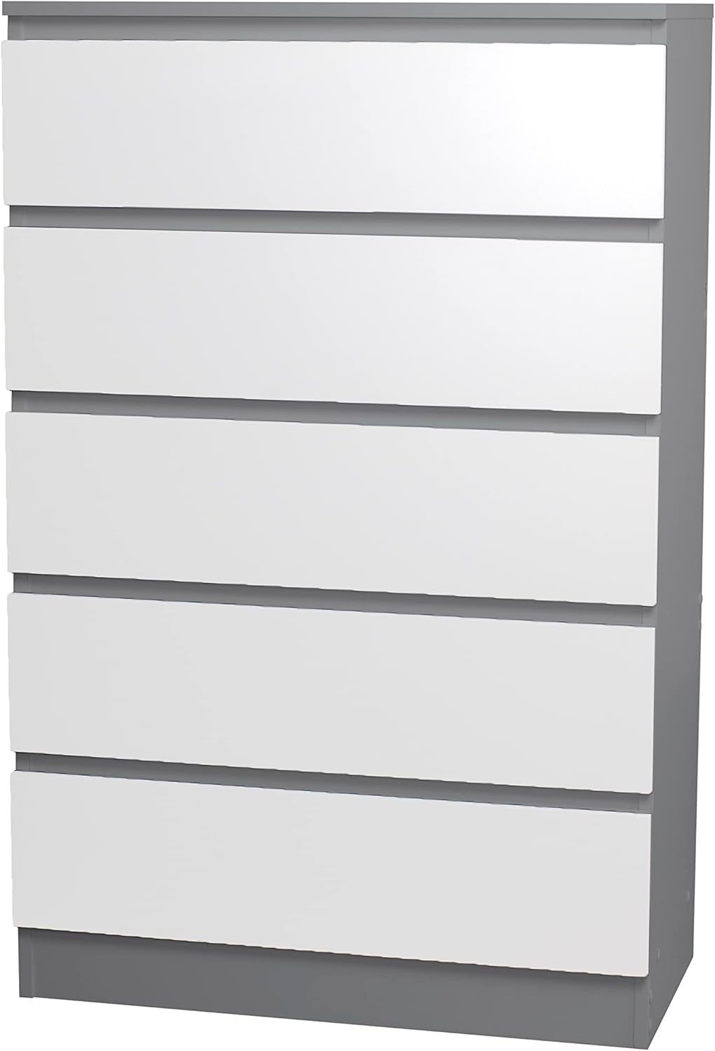 5 Drawer White Chest Grey Storage Unit Cabinet for Bedroom Hallway Modern