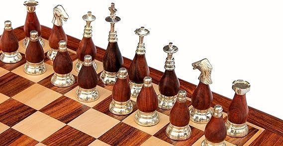 15" Luxury Wooden Chess Set – Acacia Inlaid Board + Brass & Wood Pieces