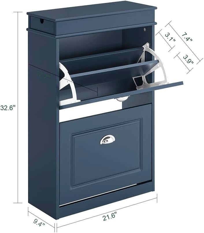 Slim 2-Drawer Shoe Cabinet with Adjustable Shelves, 54x24x83 cm Navy