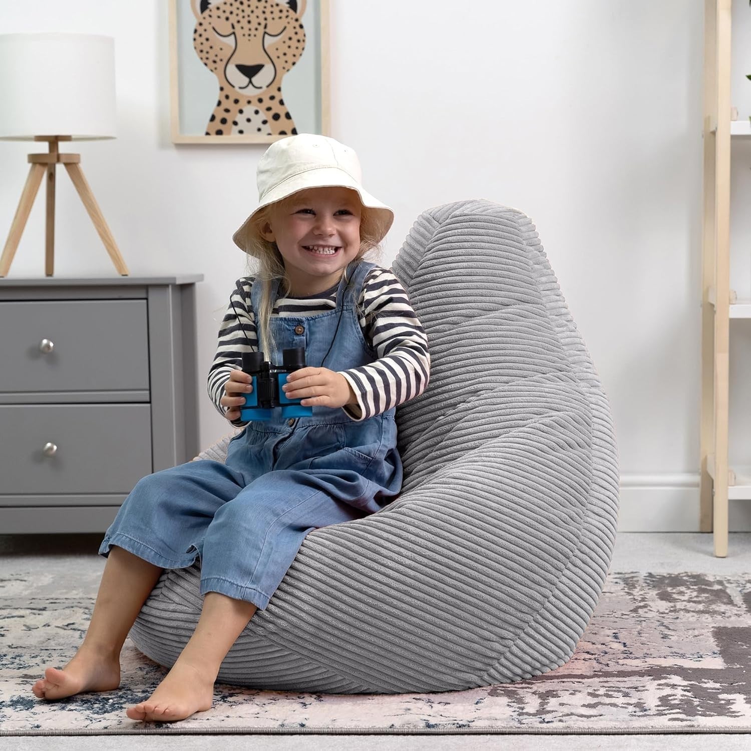 Grey Kids Bean Bag Chairs 2 Pack Soft Corduroy Lounge Chairs for Reading Gaming