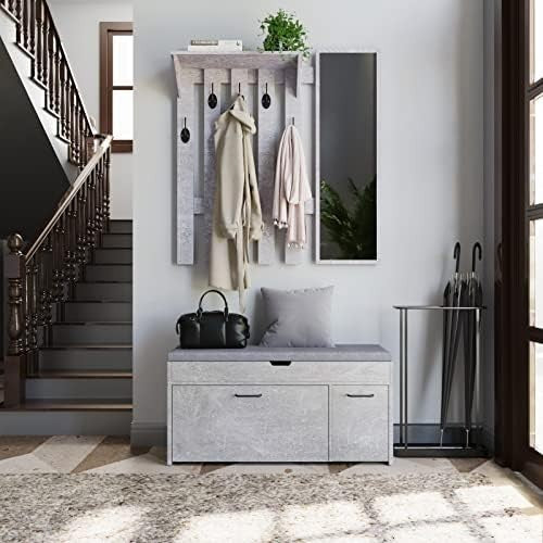 Modern Grey Shoe Storage Bench Seat Flip Drawer Entryway Hallway Wooden Unit