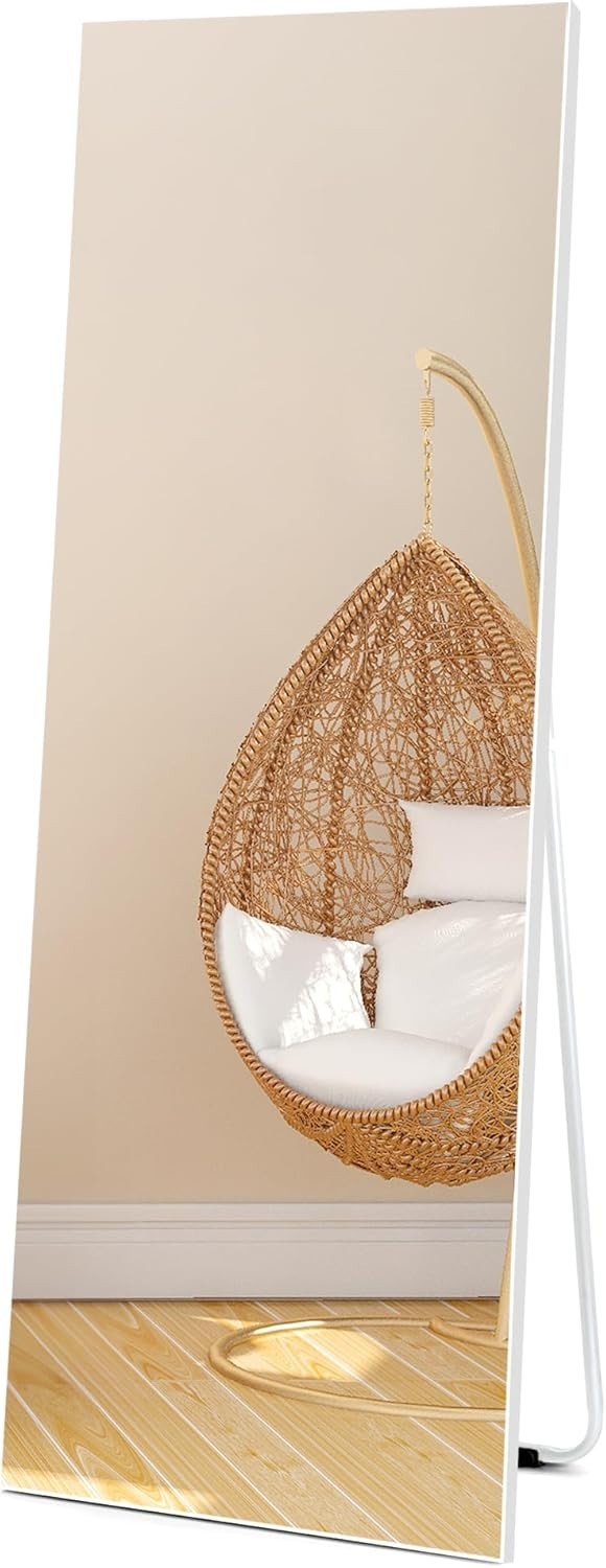 Full Length Mirror 140x51cm Wall & Floor Standing White Frame Modern
