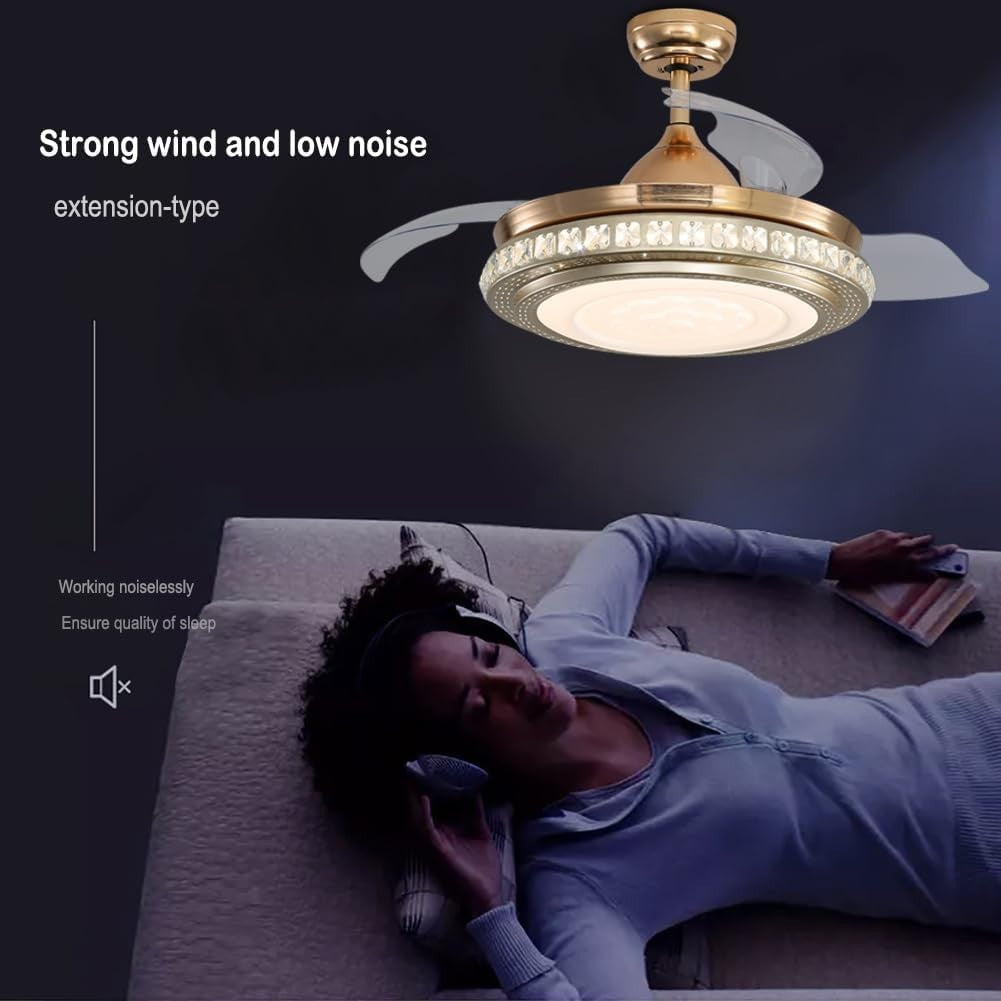 Warmiehomy 42" Ceiling Fan with Lights Retractable Blades 36W LED Gold