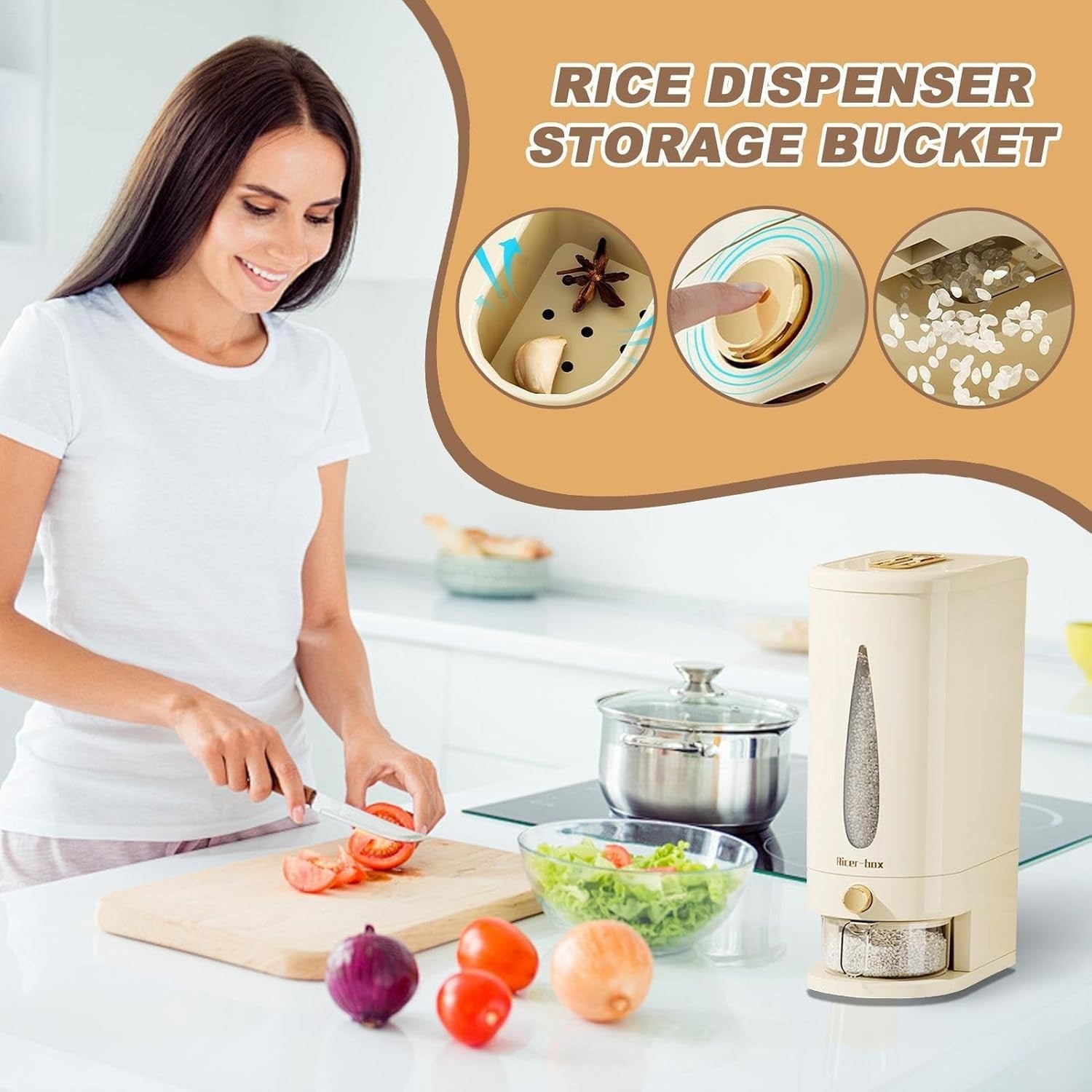 10KG Airtight Rice Dispenser PP Storage Container Pantry Grain Bin