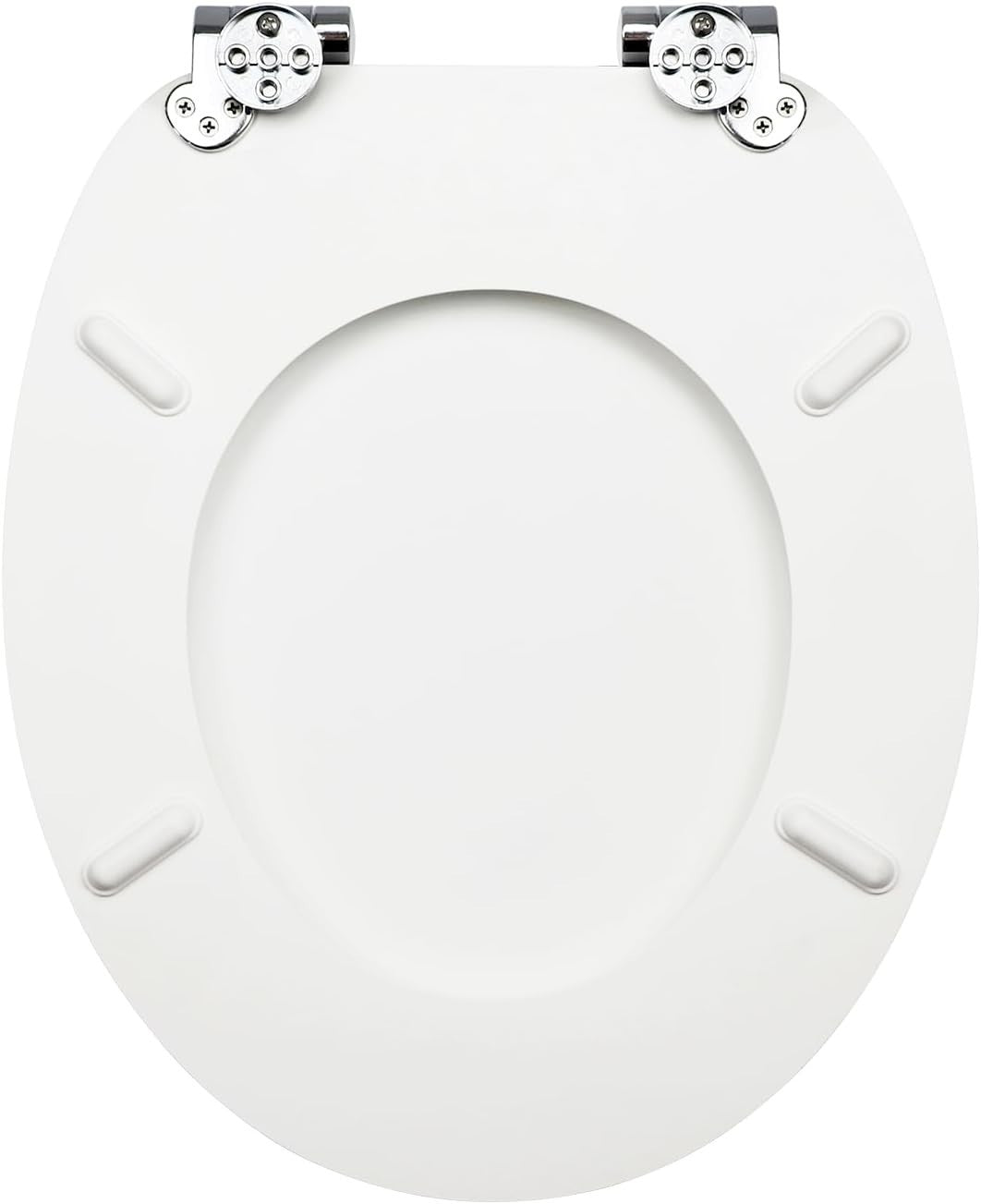 White Wooden Toilet Seat MDF Soft Close Adjustable Hinges 43.5x37.5cm