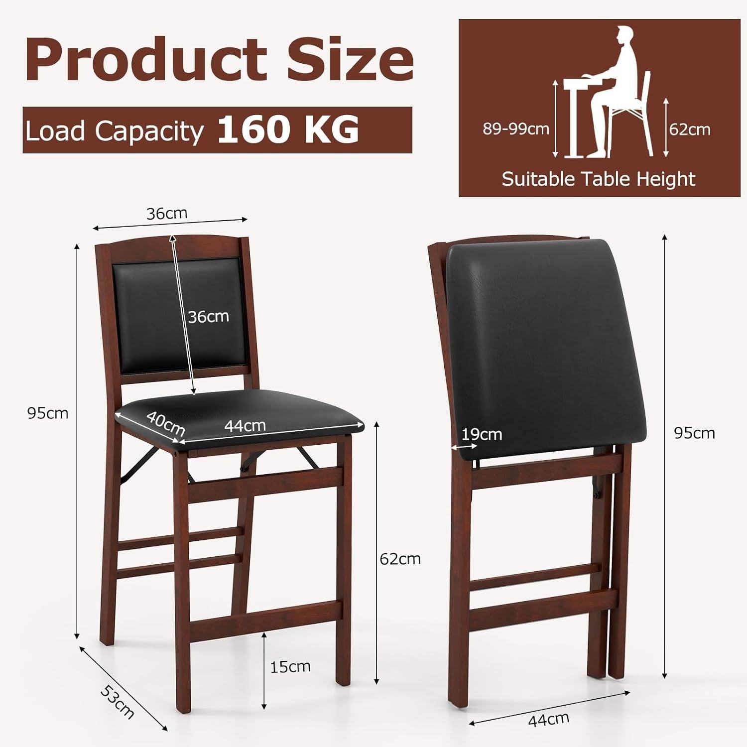 Folding Bar Stool Set of 2 | PVC Leather Spindle Back Counter Chairs
