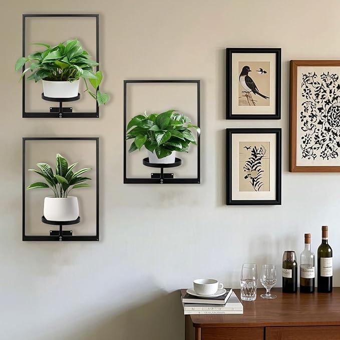 3Pc Wall Mounted Metal Plant Shelves Indoor Outdoor Hanging Flower Racks Black