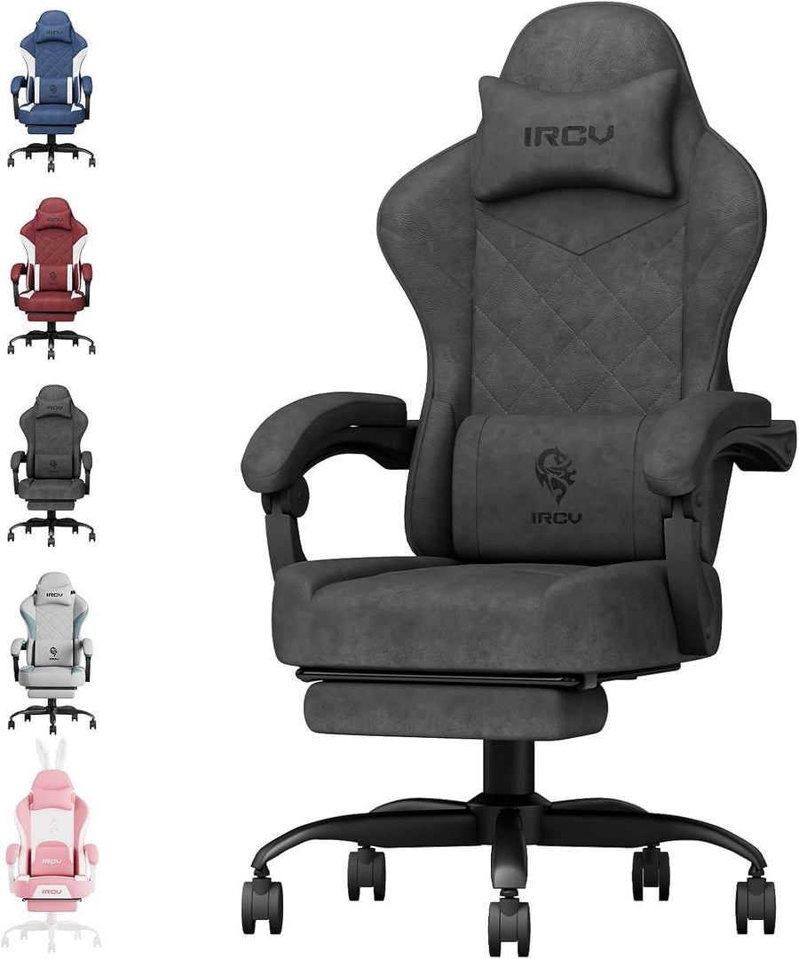 High Back Gaming Chair w/ Footrest 350lbs Reclining Fabric Seat