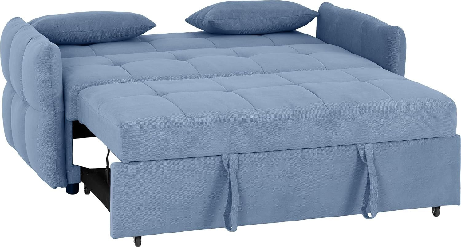 2 Seater Blue Sofa Bed Pull Out Guest Bed Sleeper Couch for Small Spaces