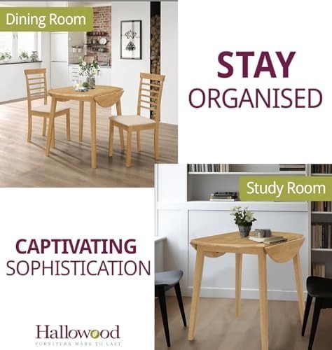 Solid Round Drop Leaf Dining Table Light Oak Space-Saving Extendable