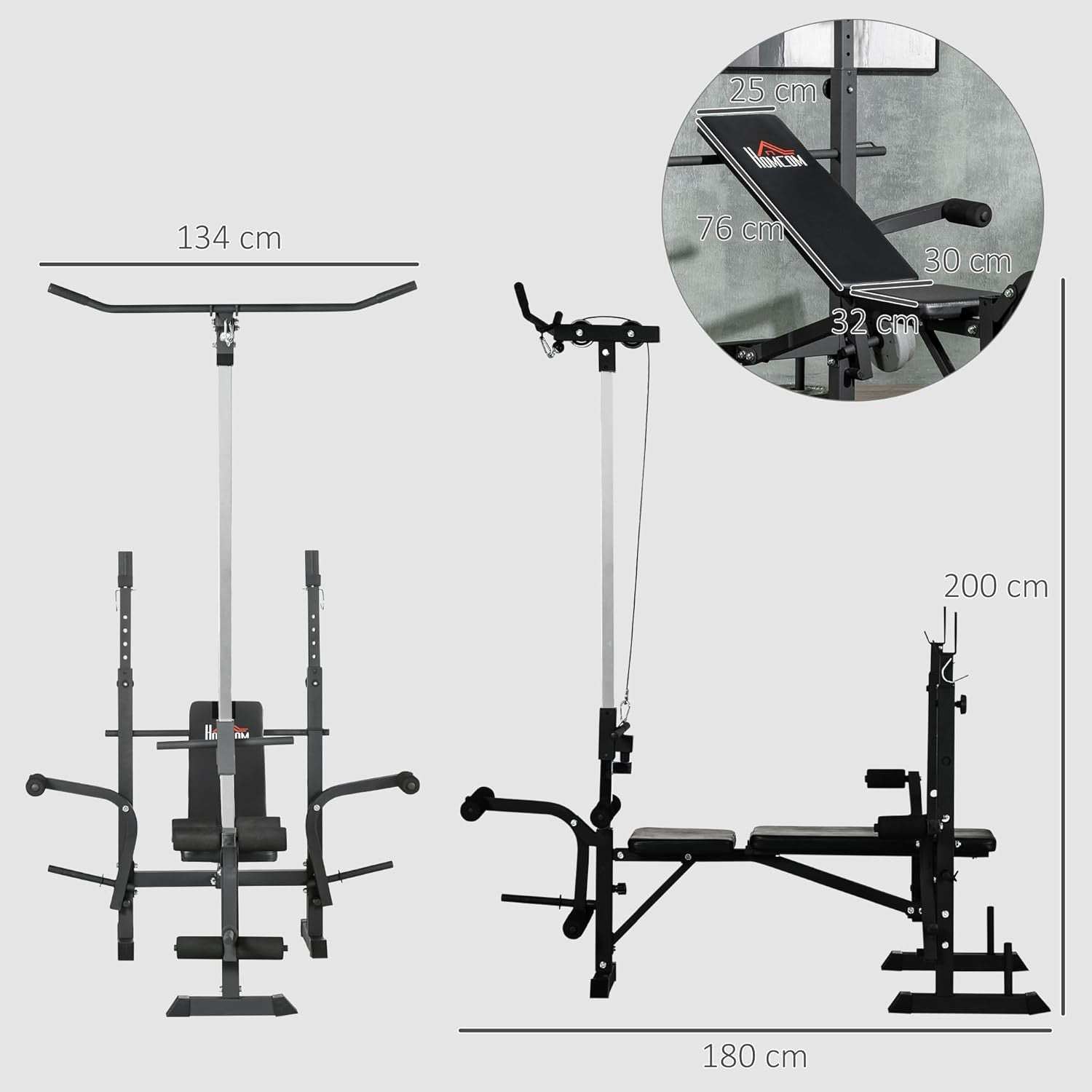 Adjustable Weight Bench Home Gym Set Squat Rack Pulley System