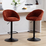 Set of 2 Brown Chenille Bar Stools Adjustable Swivel Counter Chairs