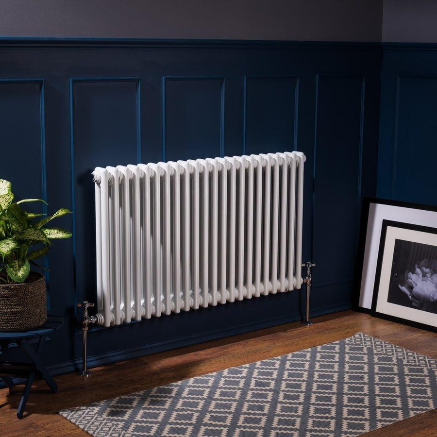 Double Column Horizontal Radiator 600x1010mm White Cast Iron Style