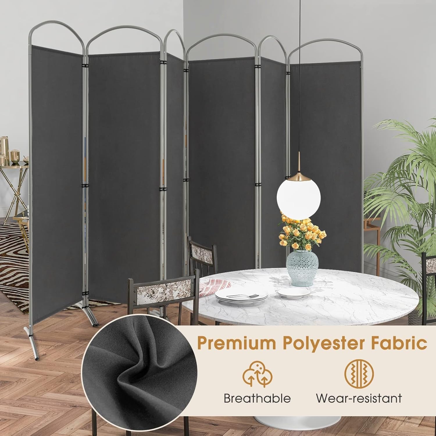 6 Panel Grey Folding Room Divider Freestanding Privacy Screen Partition 331x188c