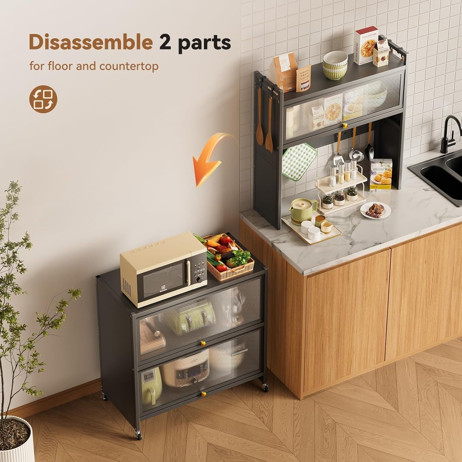 5-Tier Kitchen Storage Cabinet with Flip Door & Wheels Grey | 60x40x162cm