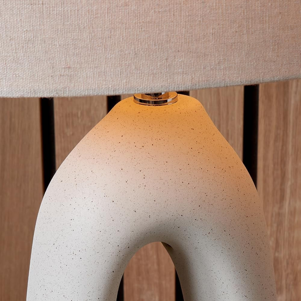 Boho Ceramic Table Lamp with Natural Cotton Shade – Tall & Stylish