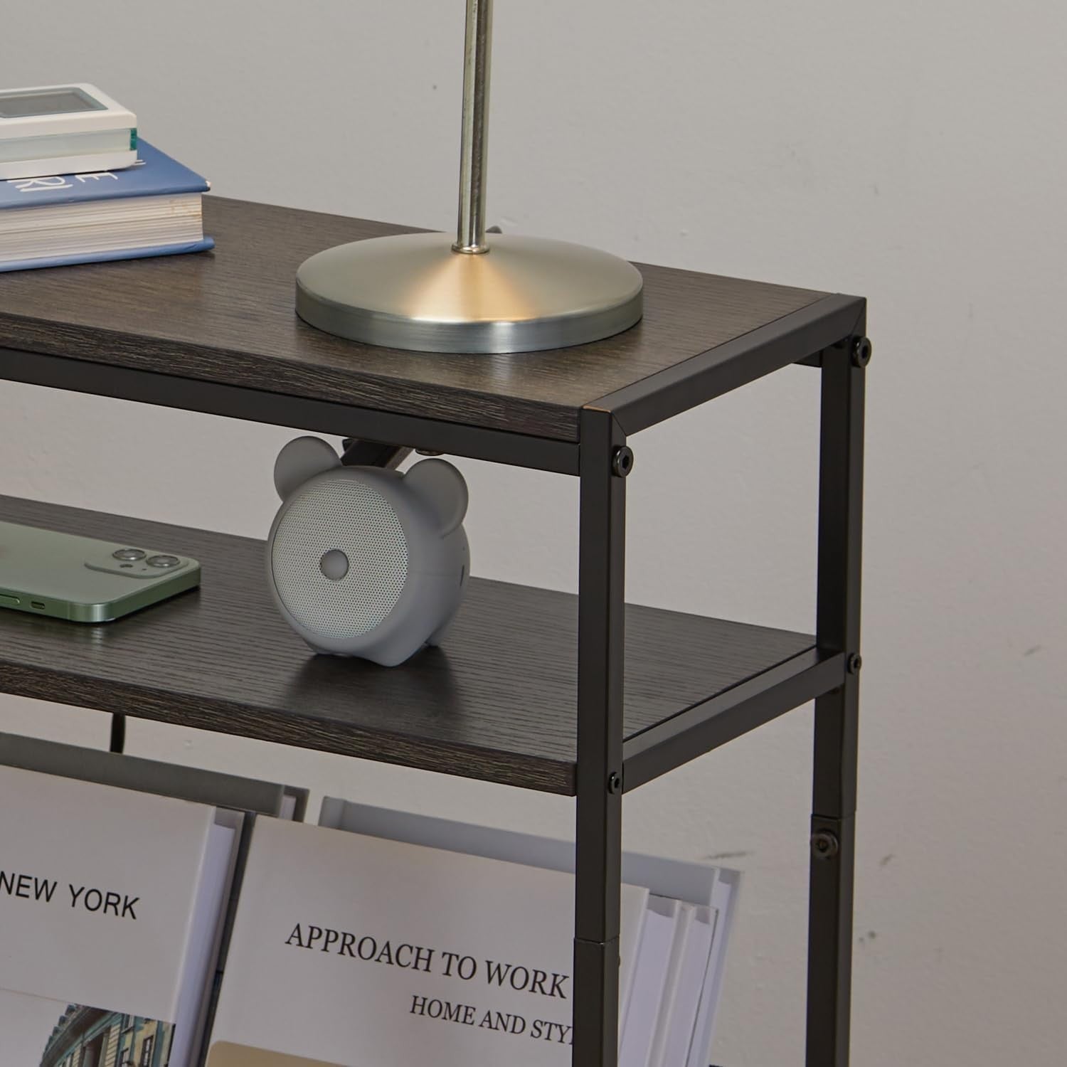 Narrow Side Table with Storage – Slim Grey End Table for Small Spaces & Sofa