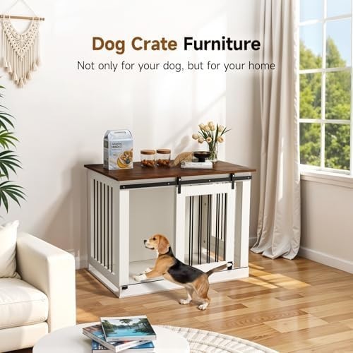 Wooden Dog Crate Furniture White – Indoor Small/Medium Pet Kennel
