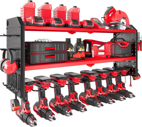 Heavy Duty Wall Mount Tool Shelf – Adjustable Garage Organizer with Hooks