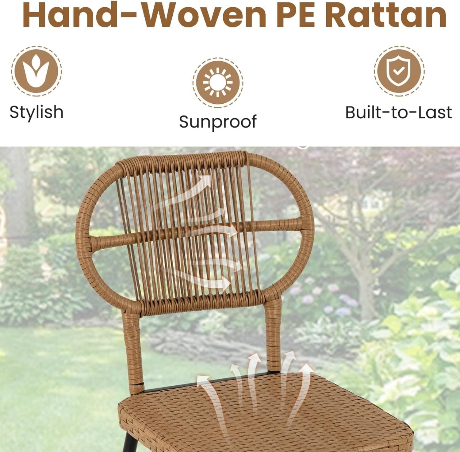 3 Piece Rattan Bistro Set Outdoor Table 2 Stackable Chairs Storage Shelf