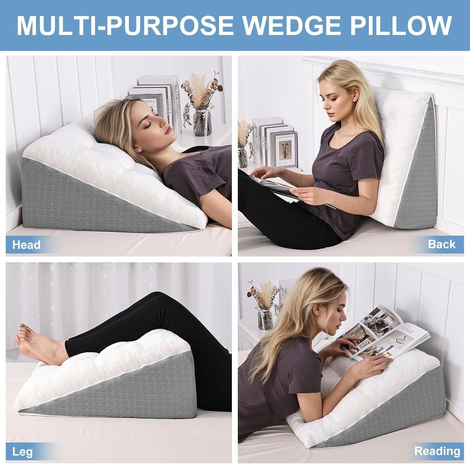 Memory Foam Bed Wedge Pillow Sleeping Support for Acid Reflux & Back Pain