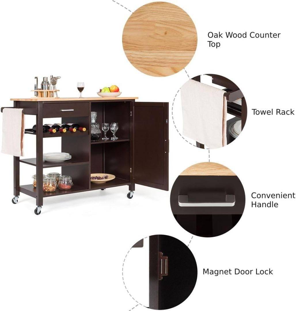 Espresso 100cm Kitchen Island Cart Oak Top
