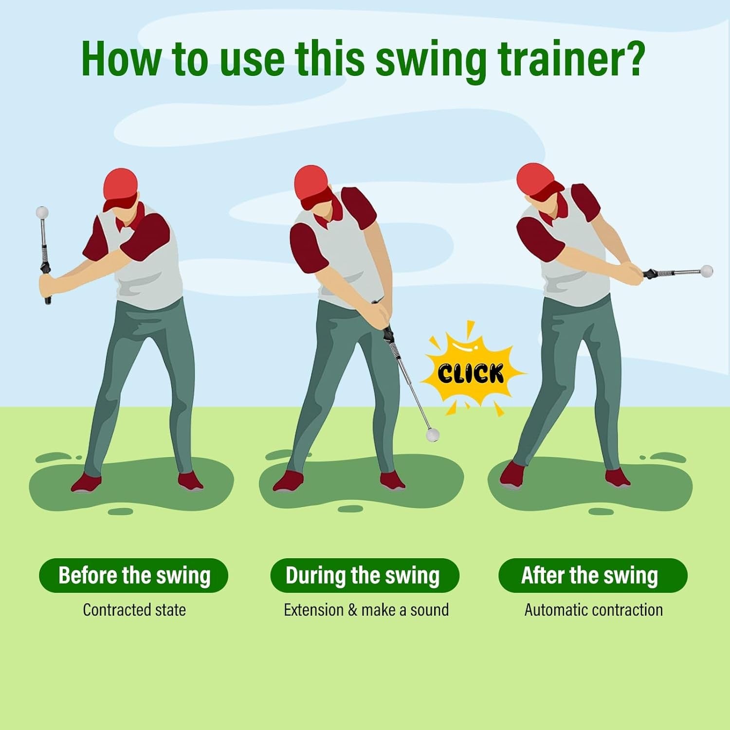 Golf Swing Trainer Retractable Telescopic Practice Stick Click