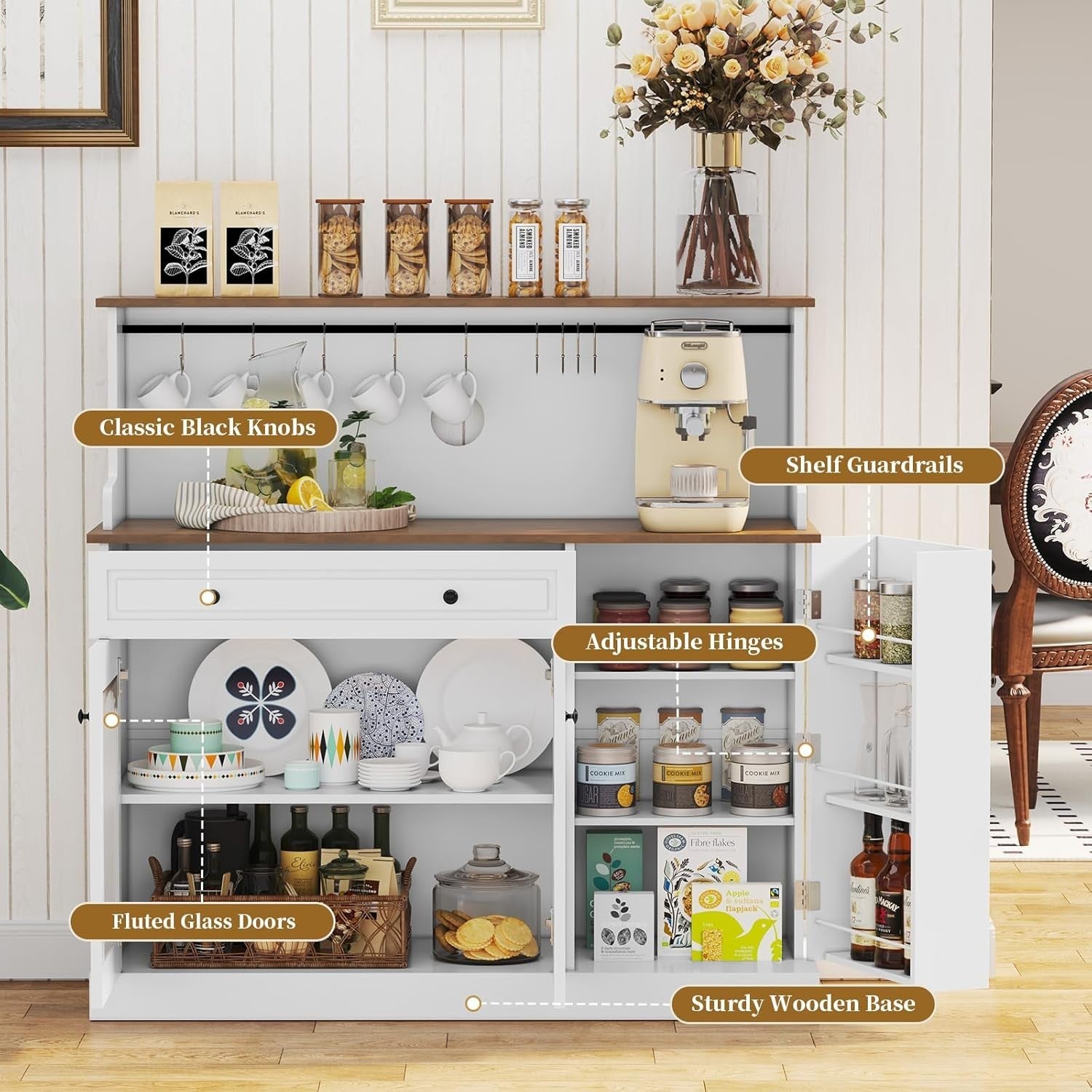 Kitchen Pantry Cupboard Microwave Cabinet Coffee Station White