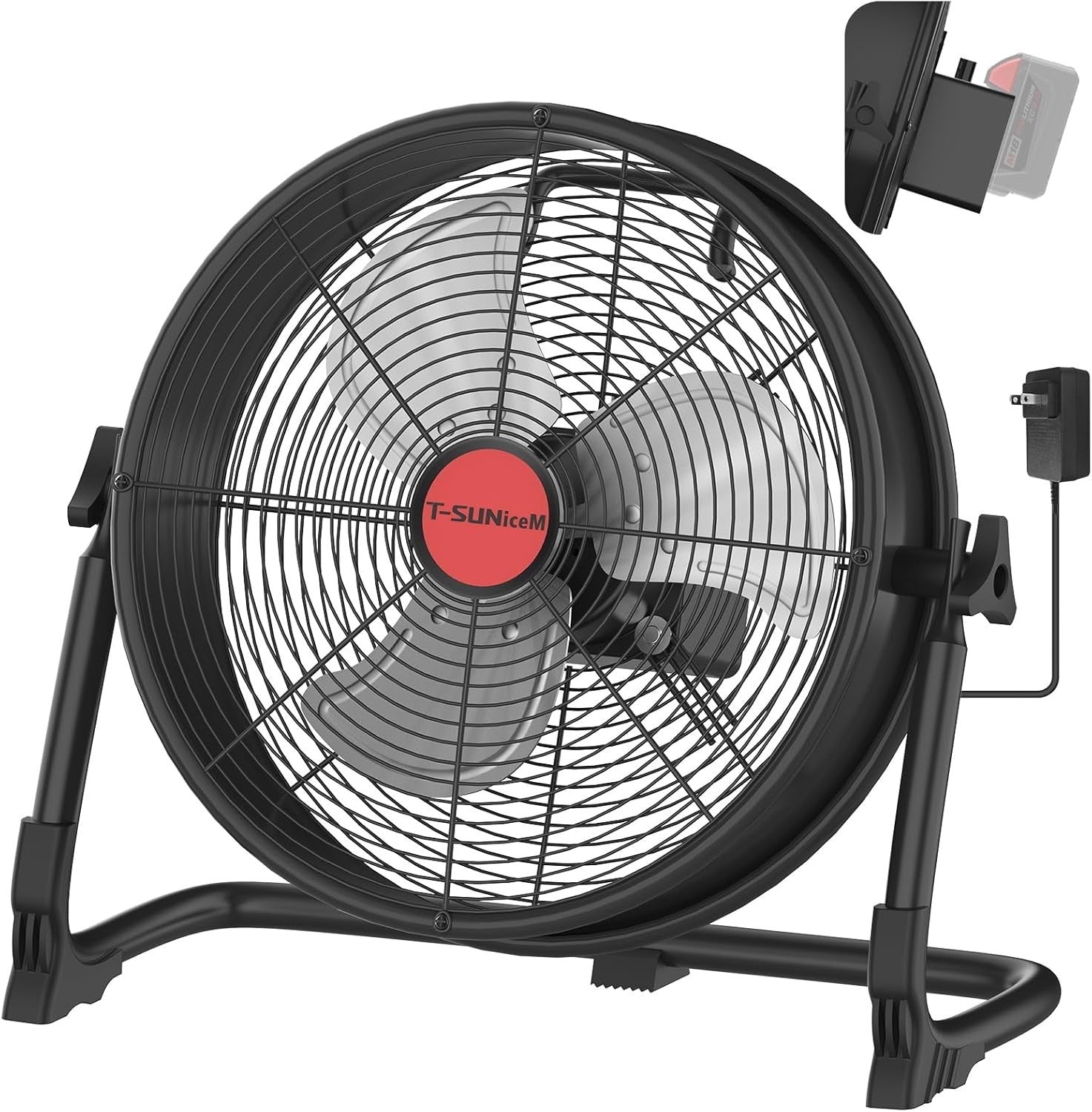 12" Cordless Floor Fan – 18V Battery Powered Portable Industrial Cooling Garage