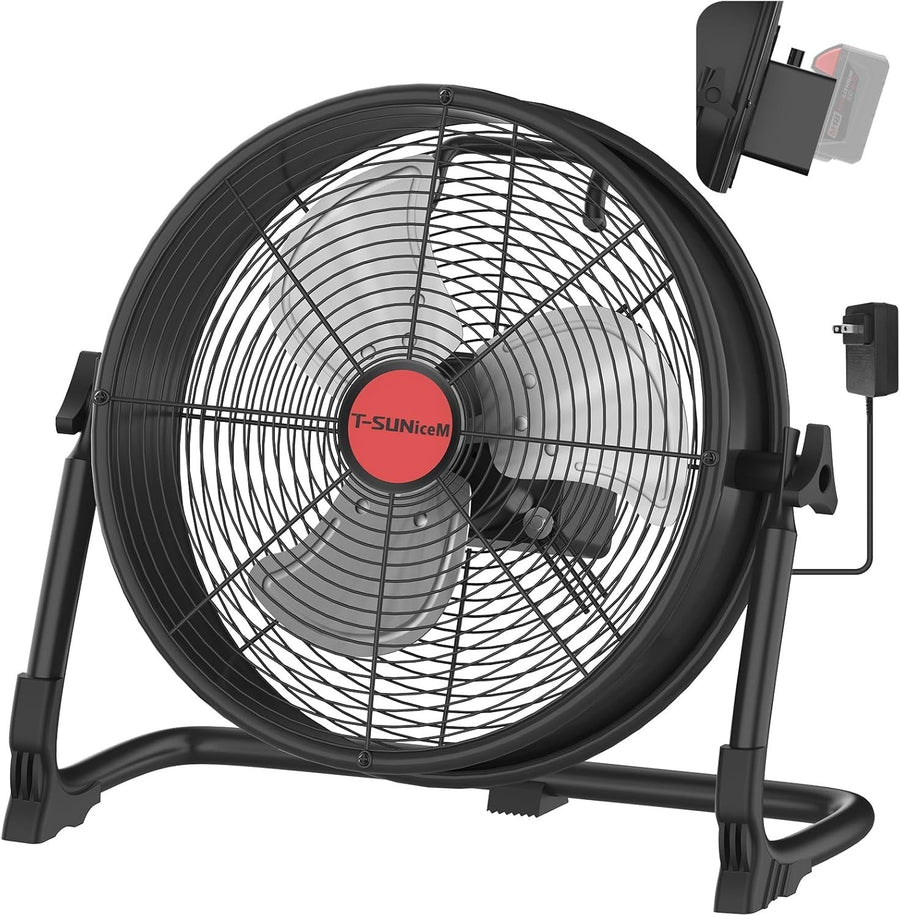 12" Cordless Floor Fan – 18V Battery Powered Portable Industrial Cooling Garage