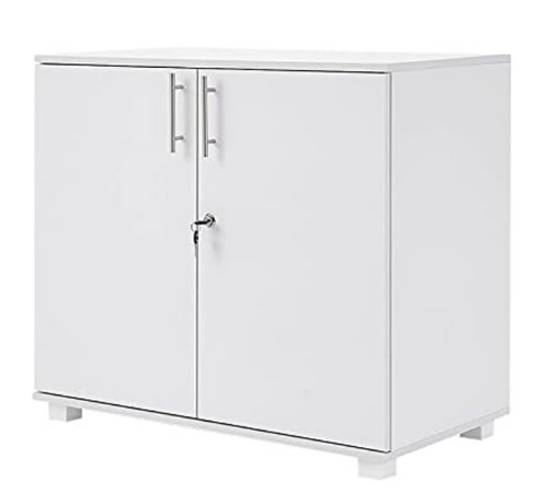 White 2 Door Lockable Office Cabinet Wooden Filing Storage Cupboard