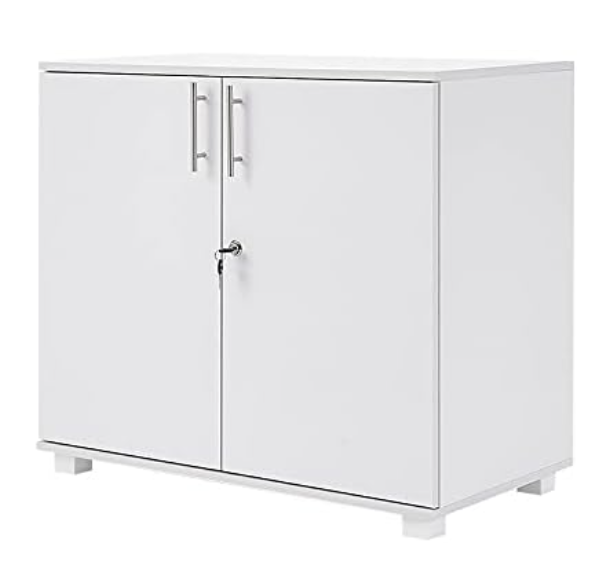 White 2 Door Lockable Office Cabinet Wooden Filing Storage Cupboard