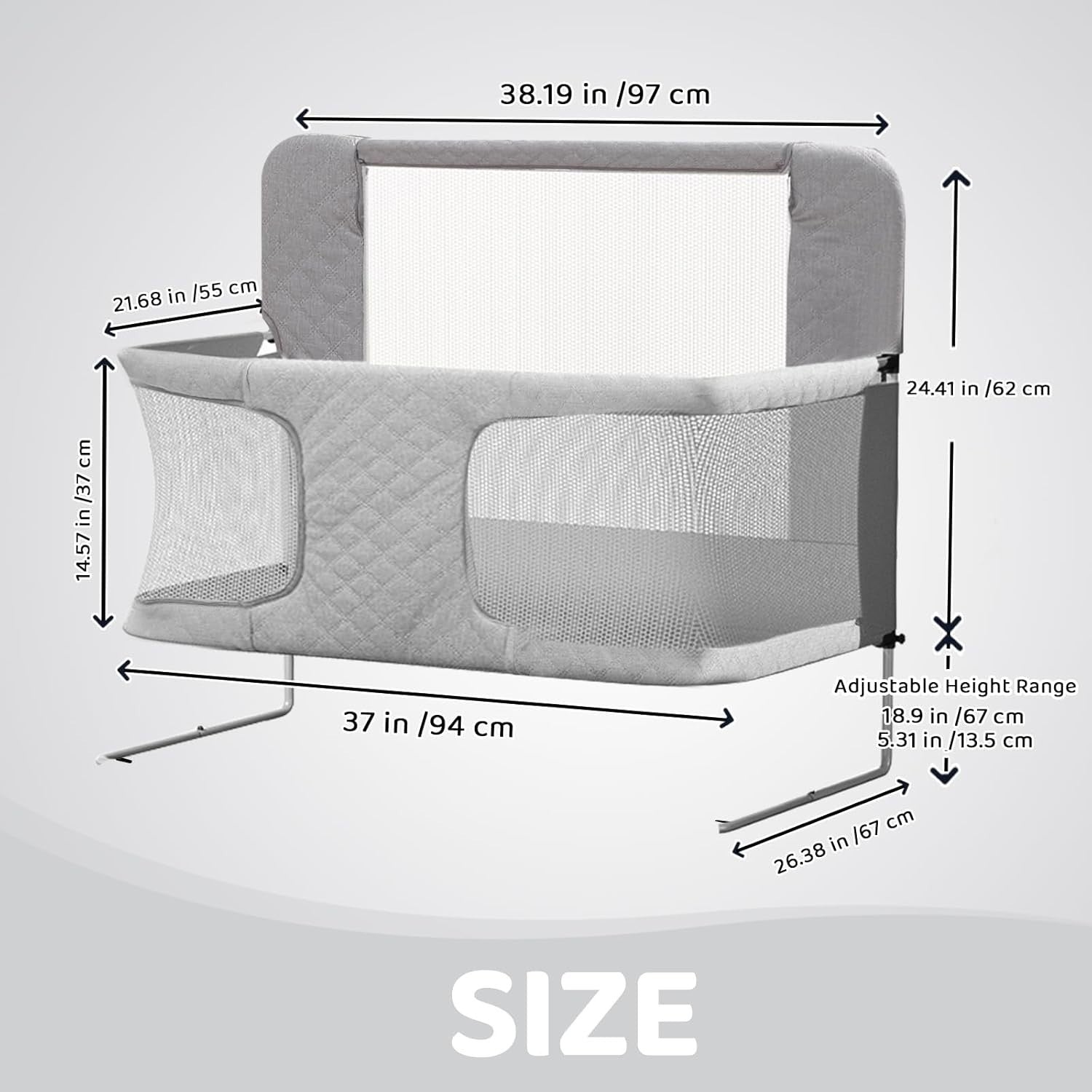 3in1 Folding Baby Crib Bedside Sleeper Playpen Portable Cot with Mesh Grey