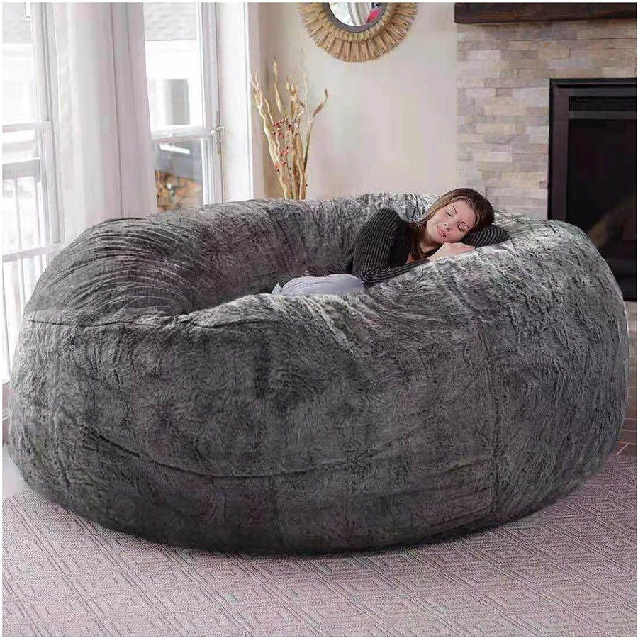 5.5ft Faux Fur Bean Bag Cover – XL Fluffy Seat for Adults Lounge Room