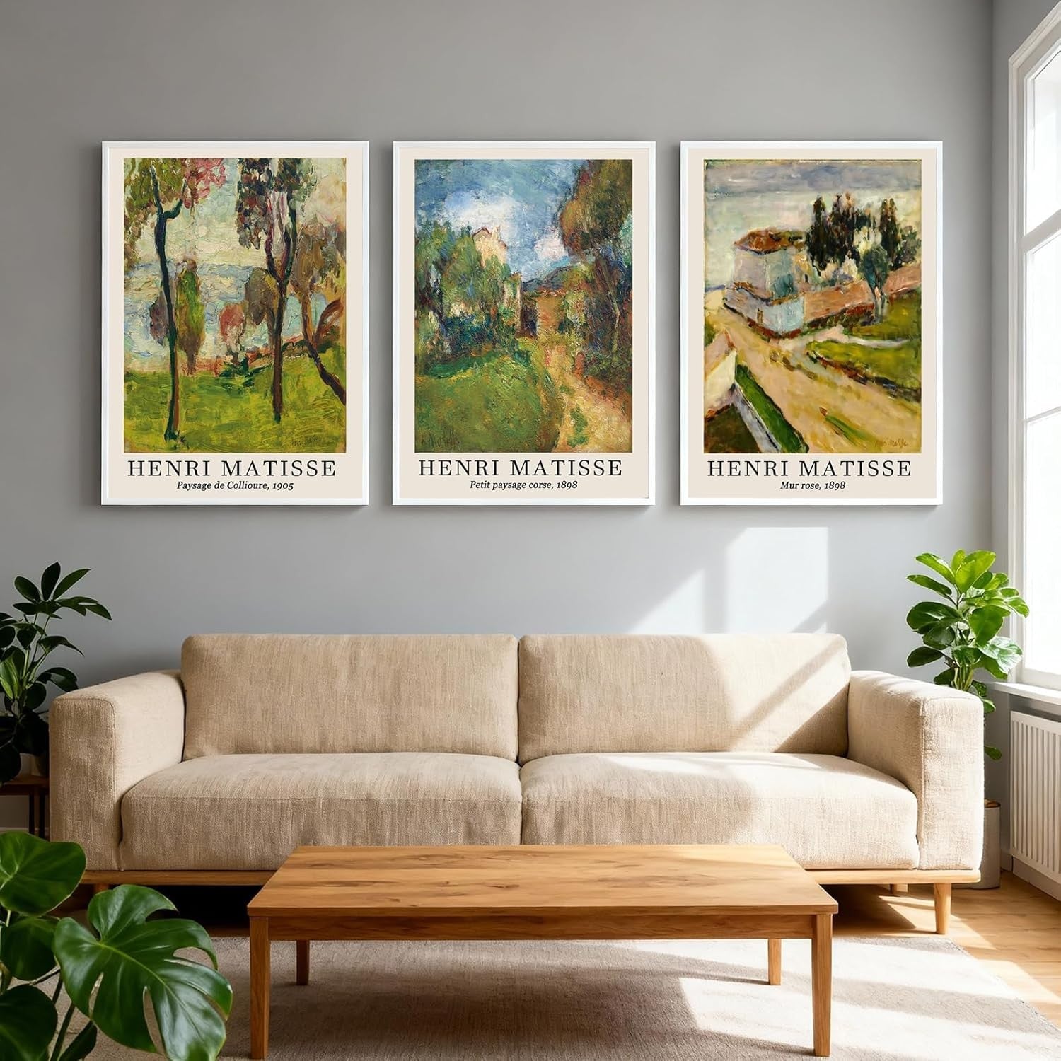 Abstract Vintage Landscape Canvas Wall Art Set of 3 Large Prints 60x90cm