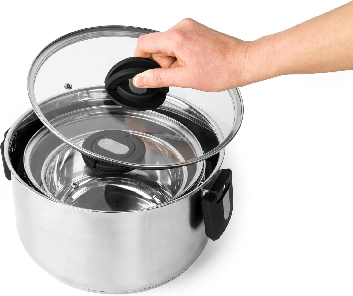 3pcs Stainless Steel Stockpot Set – 16 20 & 24 cm Induction Pans with Glass Lids