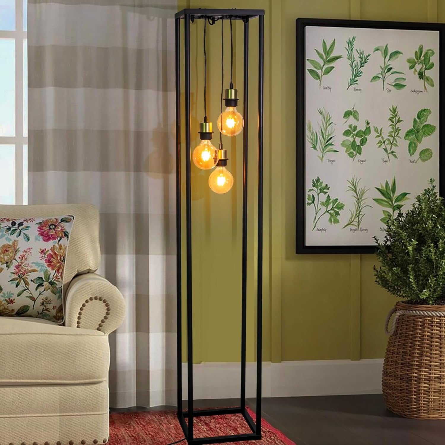 Industrial Metal Floor Lamp Black Square Frame E27 Modern Living Room