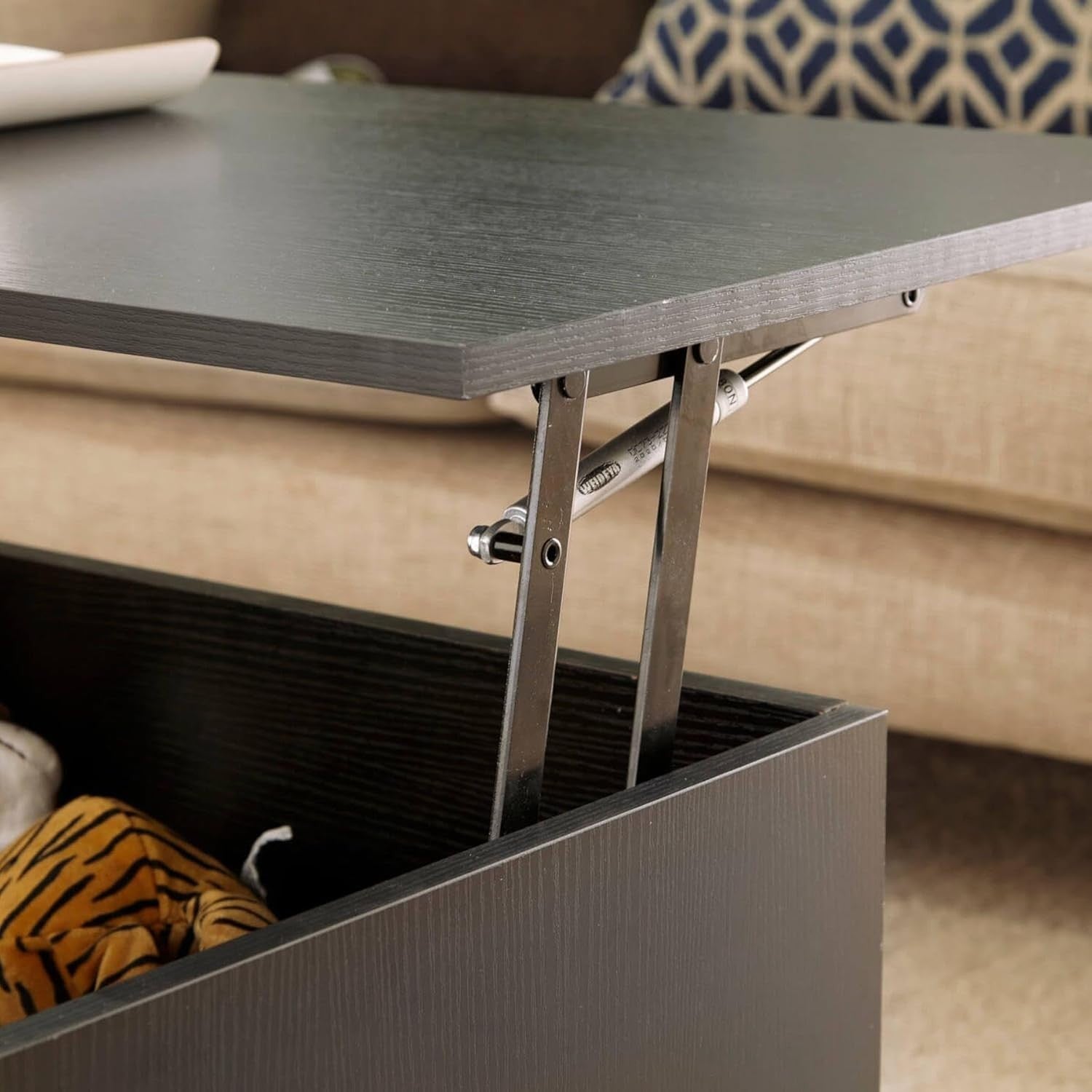 Black Lift-Top Coffee Table with Locking Storage Drawers 115x50x40cm